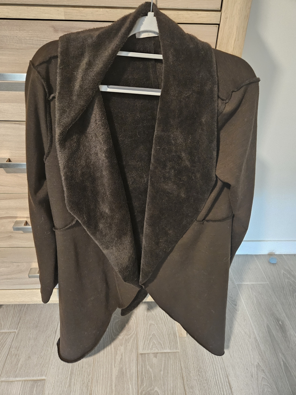 Altar'd State Dark Brown Faux-Sherpa Draped Open Front Jacket
